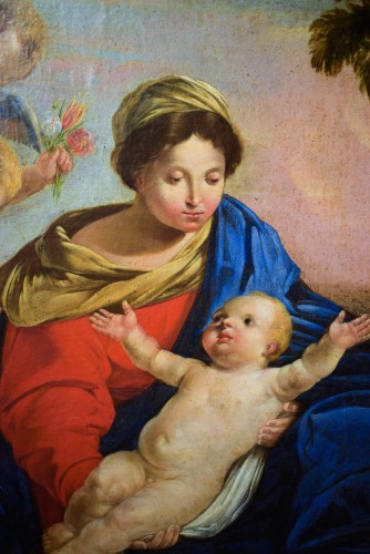 Antiquités - La Sainte Famille, repos pendant la fuite en Égypte, École bolonaise début du XVIIe siècle